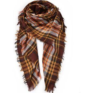 Women's Red Yellow Winter Cashmere Feel Plaid Scarf Pashmina Shawls And Wraps